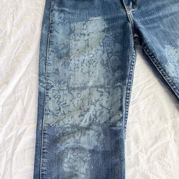 Upcycled One Of A Kind Bleahed Patchwork Jeans Wrangler Size 5/6 32 Boho Western - Picture 4 of 13